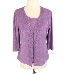 Coral Bay Slinky Career Blouse Lagenlook Scoop Neck Size Petite Large Lavender